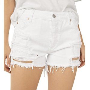White Distressed We the Free Denim Button Fly Shorts, size 29, NWT
